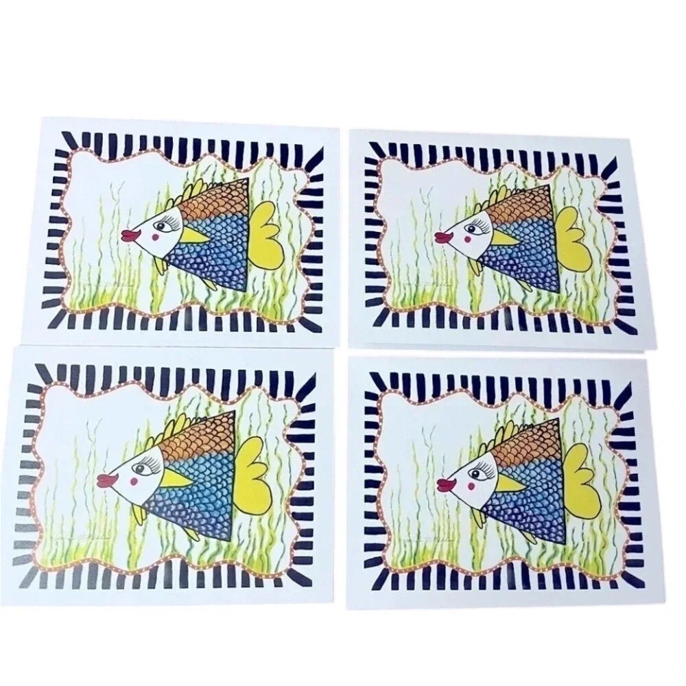 Watercolor Prints Art Greeting Cards Set Of 4 Blank Fish Envelopes Whimsical